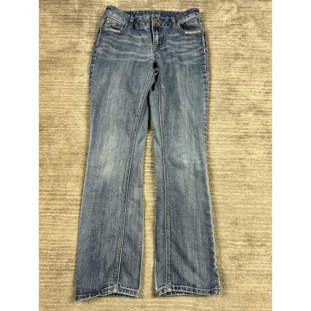 Maurices Jeans Womens 4 Blue Denim Embellished Cotton Blend Straight Leg